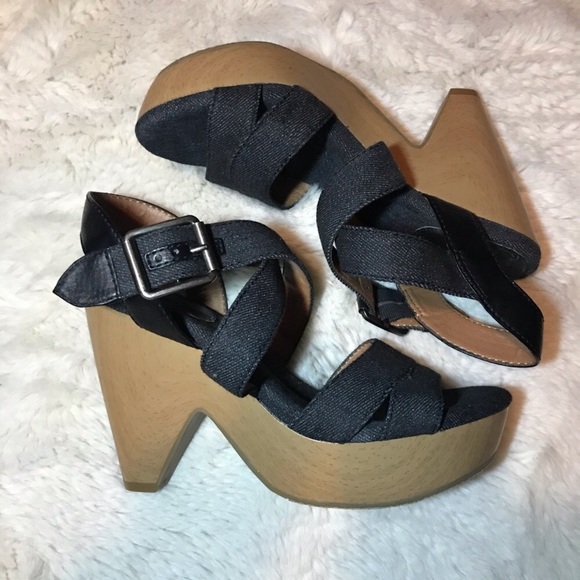Lucky 🍀 Brand open toed faux-wooden heeled platforms - Picture 5 of 15